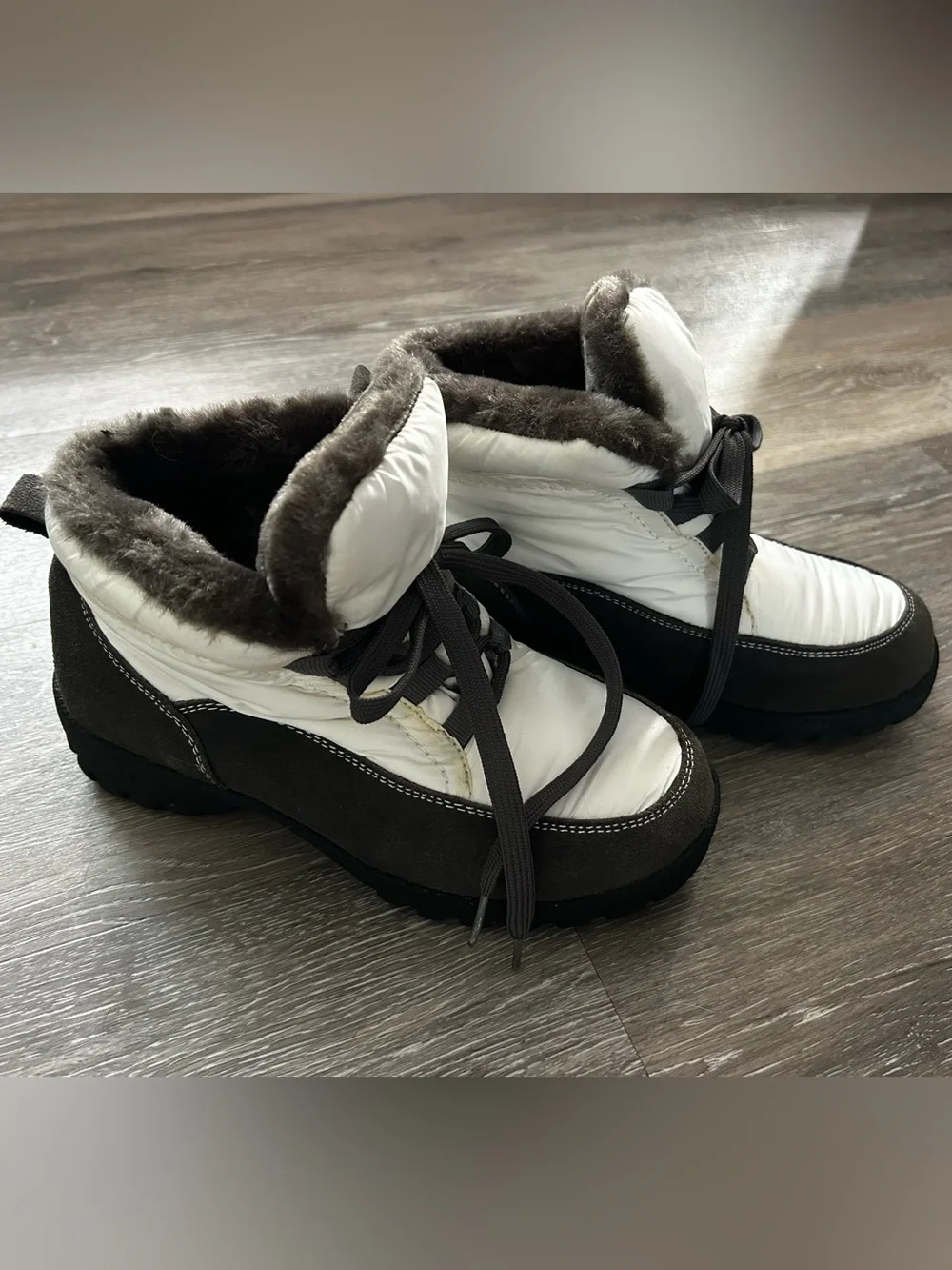 Wanderlust White and Brown Faux-Fur Trim Winter Ankle Boots